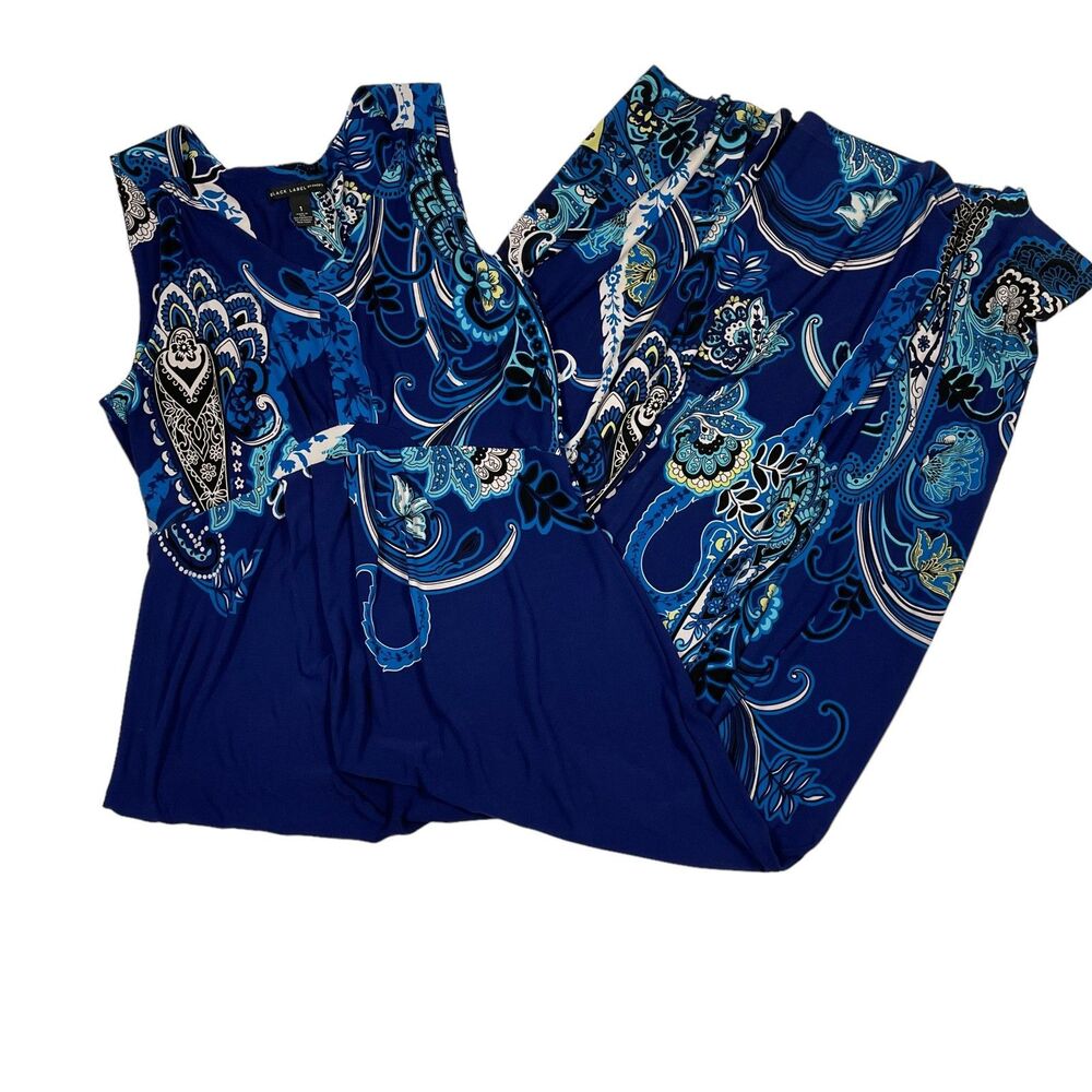 Chico's Black Label Maxi Dress Sleeveless Paisley Blue Womens Size 8